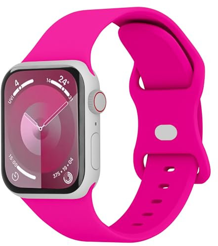 Sycamond Silicone Band Compatible with Apple Watch 41mm 40mm 38mmm, Replacement Sport Strap Wristband for iWatch Series SE 10 9 8 7 6 5 4 3 Ultra 2 1 Women Men, S/M Hot Pink