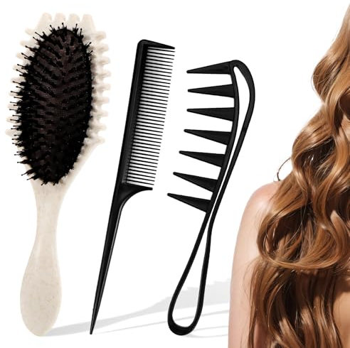 Curl Hair Brush Haarbürste Bounce Curly Define Lockenbürste Detangler Bürste Define Styling Brush Haarbürste zum Entwirren Formen für Frauen Männer Runden Beige