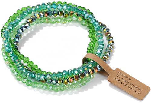 WEIZAIJY Bracelets Superposables 4 Pièces Perles Irisées Facettées Élégants Ajustables Cadeau pour Femme Fille