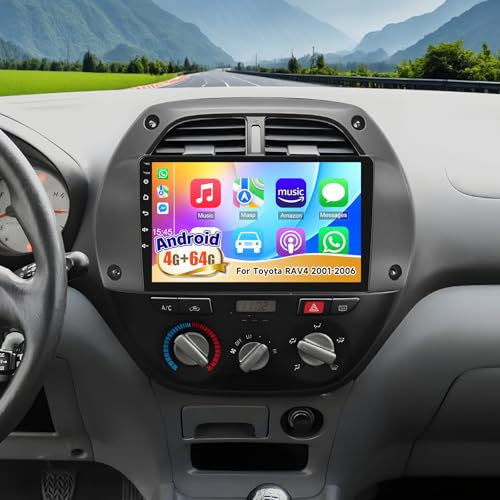 4G+64G Android Autoradio für Toyota RAV4 II XA20 2000-2006 mit Carplay Android Auto Navi,9 Zoll Auto Radio Touch Display mit Bluetooth Mirror Link WiFi FM/RDS HiFi+Rückfahrkamera