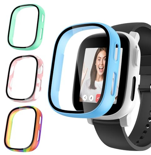 aceyoon 4 Stück Schutzhülle für XPLORA X6 Play, Stoßfest Hart PC Gehäuse und Kratzfest HD Gehärtetes Glas Displayschutzfolie Schutz Hülle für Xplora X6 Play Kinder
