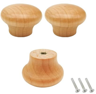 Plorede 3Pcs Wooden Drawer Knobs, Wooden Door Knobs, Round Cabinet Handles with Screws, Door Pull Handles Cupboard Handle Knobs for Kitchen Cupboards, Chest of Drawers, and Wardrobe Doors