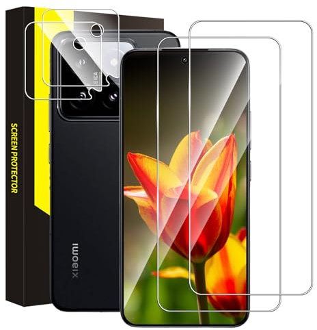 Bodyguard Schutzfolie für Panzerglas für Xiaomi 14 5G, 2+2 Stück Kameraschutz+2,5D-Abdeckung Schutzglas, 9H Härte, Sensitive Touch, Keine Blasen, 0,33mm HD Klarsicht Xiaomi 14 Displayschutzfolie