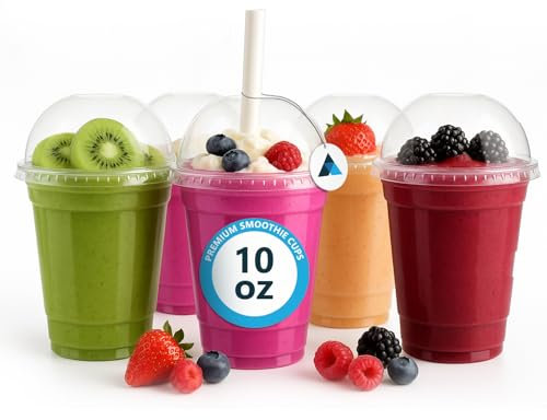 Nationwide Paper 50pcs 10oz Premium Smoothie Cups with Dome Lids, for Milkshake Juice Sweets & Thick Shakes Ice Cream Cups for Bar & Restaurants (295ml)