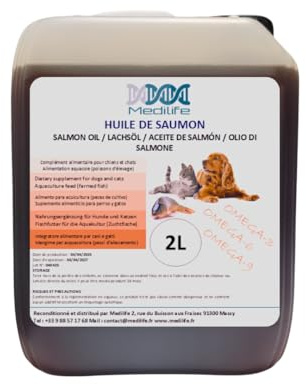2L Huile de Saumon 100% Naturelle pour Chiens, Chats et Chevaux, Riche en Oméga 3-6-9 et Vitamines