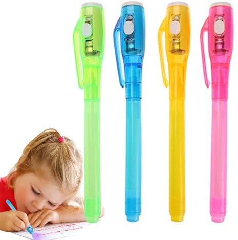 Generisch Unsichtbarer Tintenstift | Tracer-Markierungsstift 4 Stück UV-Stift,Waschbarer LED- Permanentmarker, geheime Botschaft für Halloween, Firmenschule