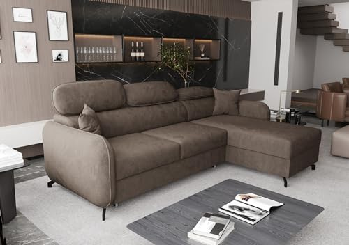 AXLIVING Ecksofa mit Schlaffunktion Ribella 5 L-Form 265 cm, Samt in Braun Rechts
