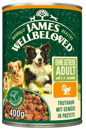 James WELLBELOVED 6 x 400g Hund Dose Nassfutter ohne Getreide, Truthahn in Pastete