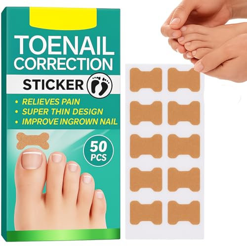 50pcs Ingrown Toenail Correction Patches, Ingrown Toenail Tool, Nail Care Patches, Ingrowing Kit, Toe Nail Stickers for Thick Nails, Waterproof Breathable Material, Day Night Use