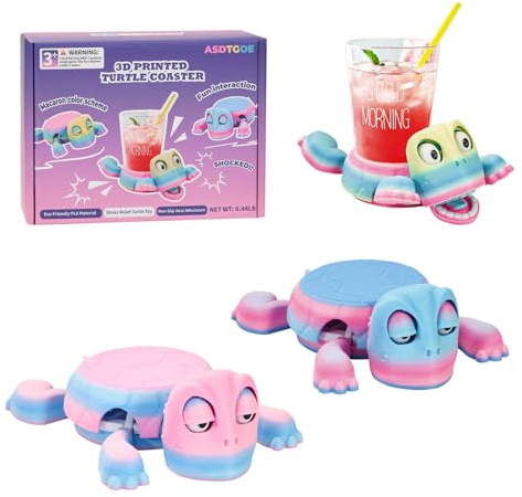 ASDTGOE 3D Printed Funny Turtle Coasters - Colorful Wacky Turtle Coaster Stress Relief Toys, Desktop Decorations for Home, Office, Party, One Piece (Elegant Iridescent)