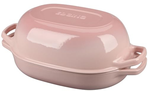 EDGING CASTING Enameled Cast Iron Oval Dutch Oven Pot with Lid, Dutch Oven for Sourdough Bread Baking, Oval Bread Pan, 7qt, Pink