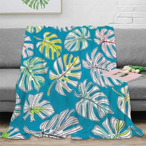 Manta De Felpa Diseño De Monstera Hoja Manta De Hoja Monstera Minimal para Sofá Y Cama Suave Y Esponjoso Regalo para Niñas, Niños, Adultos, 70x80inch(180x200cm)