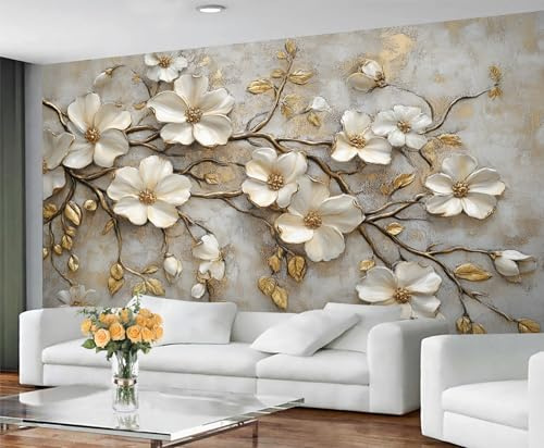 Floral Print Wallpaper for Living Room - Peel and Stick Wallpaper, Floral Relief Bedroom Wall Paper, Large Wall Mural & 3D Floral Home Decor, Self Adhesive
