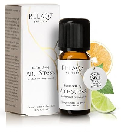 RELAQZ – Duftöl Anti-Stress 10 ml – Naturreine ätherische Öle COSMOS NATURAL zert. Naturkosmetik – Aromaöl ausgleichend & entspannend – Pflanzliche Essenzen zur Aromatherapie & Entspannung