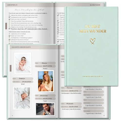 2-in-1 Schwangerschaftstagebuch & Erinnerungsbuch Baby bis 18 Jahre, Schwangerschaftsbuch mit Platz für Fotos & Notizen, Schwangerschaft Fotoalbum Babyalbum, Personalisierte Geschenke Baby zur Geburt