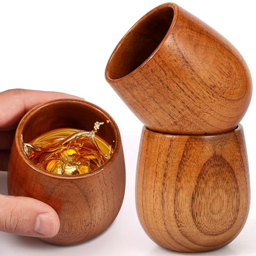KEGAJEGA 2 Stück Holzbecher mit Runden 250ml Holzbecher Trinkbecher Hochwertigem Holz Gefertigt Langlebig Japanische Teetasse Bewahrt Das Weinaroma Optimal für Weinglas Teeglas Wasserglas
