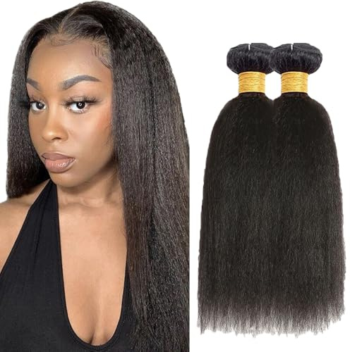 Evaxilc 32 34 Inch Bundles Human Hair Extension Natural Black menschliches Haar Brazilian Remy Hair Yaki Straight Unprocessed Minimal Shedding Double Weft Hair For Women 2 Bundles Total 200g