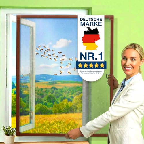 KESSER® Fliegengitter Fenster 80x100cm Mückenschutz mit Aluminium Rahmen, Spannrahmen Fliegengitter ohne Bohren, Insektenschutz, Moskitonetz Fliegennetz für Fenster einfach montieren, Braun