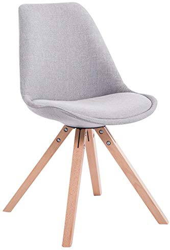 CLP Retro-Stuhl Toulouse Square Mit Stoffbezug Und Hochwertigem Sitzpolster I Lehnstuhl Mit Stabilem Holzgestell I Sitzhöhe 48 cm, Farbe:grau, Gestell Farbe:Natur