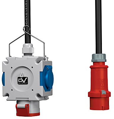 Doktorvolt Mobile Energiewürfel, Stromverteiler mDV mit 1x16A/5P und 2x230V Bals Dosen, Inklusive 1,5m Verzinktkette, Kreuzverteiler und Hängeverteiler für flexible Energieverteilung mit Kabel