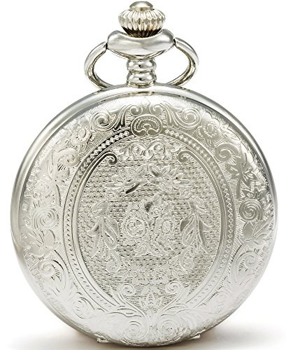 SEWOR Classic geschnitzt Shell Zifferblatt Japanisches Quarz-Uhrwerk Taschenuhr mit Fashion Double Kette (Metall & Leder)