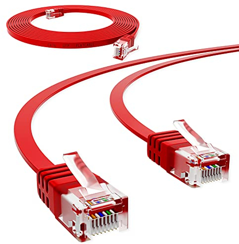 HB-DIGITAL 1m Netzwerkkabel LAN Flach Patchkabel mit RJ45 Stecker Kupfer Profi Slim flexibel für Gigabit Ethernet kompatibel mit PC, Router, Switch, Modem, TV, Spiel Konsole Rot