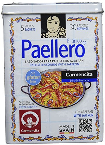 Carmencita Paellero Sazonador con Azafrán, Sin Gluten, Lata con 5 sobres 4g ud, 180 Raciones - 120g