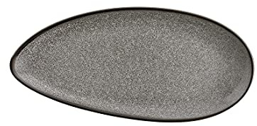 Olympia Mineral Porcelain Leaf Plate 305x145mm, Stone Grey - Pack, 305mm | Hand-painted rims and a rustic finish offer a homely touch, with an oblong shape suited for serving personal grazing dishes.