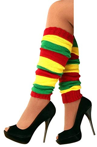 krautwear Damen Beinwärmer Stulpen Legwarmers Overknees gestrickte Strümpfe 80er Jahre 1980er Jahre, 1x Rot-gelb-grün, Einheitsgröße