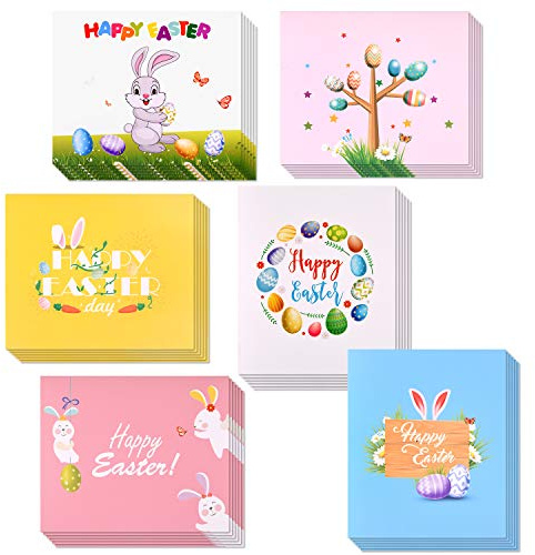 TUPARKA 36 Pcs Happy Easter Cards Easter Bunny Easter Egg Easter Rabbit Design Easter Greeting Cards with 36 Envelopes and Sticker for Kids
