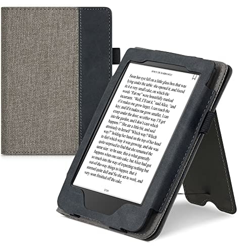 kwmobile Tolino Page 2 Flip Hülle - Handschlaufe - Cover Canvas Wildleder-Optik Grau Schwarz
