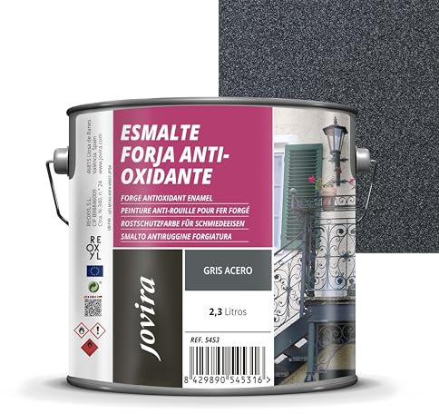 JOVIRA PINTURAS Esmalte Forja Antioxidante al Disolvente. Protección y decoración sobre hierro. (2,3 Litros, Gris Acero)