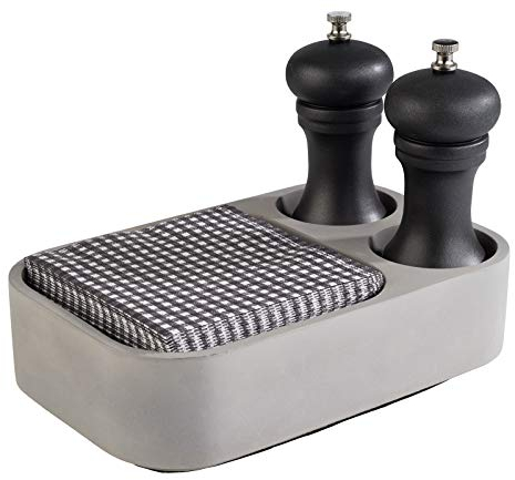 APS Table Caddy „Element“, graue Tischhilfe aus Beton mit 2 Löchern (Ø je 6,5 cm) und möbelschonender Unterseite/Abmessungen 23,5 x 16 cm/Höhe 6,5 cm