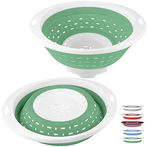 QiMH Collapsible Colander and Strainer, 5 Quart(1.25 gal) BPA Free & Dishwasher-safe Silicone Foldable Strainer, Heavey Duty Kitchen Drainer Basket for Pasta, Veggies and Fruits