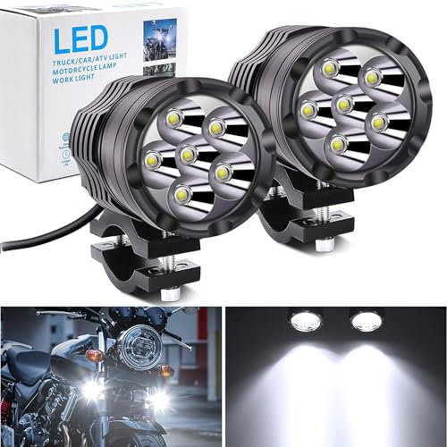 Ourbest 60W LED Phares Avant Pour Moto,12-60V Blanc Phares Avant Moto, 6000LM Feux Additionnels Moto, 6000K IP68 Pour Moto ATV SUV Camion Bateau (2Pcs)
