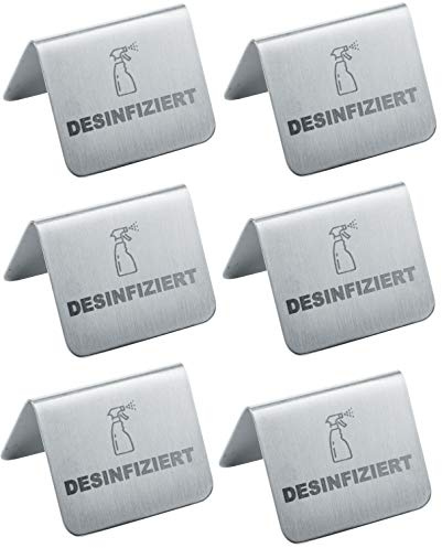 6X Aufsteller mit Aufdruck -DESINFIZIERT- Tischnummerschild Tischaufsteller Hinweisschild, ideal als Hinweis geleistete Reinigung BZW. Hygiene