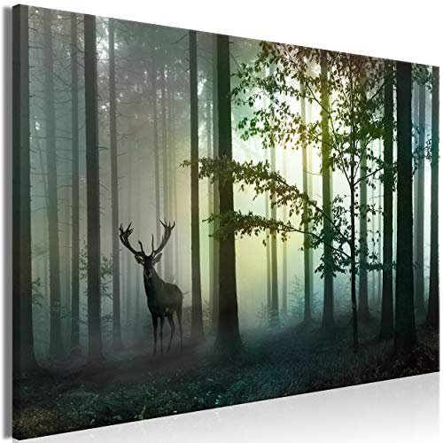 decomonkey | Mega XXXL Bilder Wald Hirsch | Wandbild Leinwand 165x110 cm Selbstmontage DIY Einteiliger XXL Kunstdruck zum aufhängen | Natur Tier