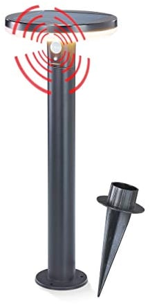 esotec Solar PIR-Standleuchte für außen AREZZO | Edelstahl-Gehäuse | LIFEPO4 Akku | PIR Bewegungsmelder LED Solarleuchte Außenleuchte Gartenbeleuchtung | METALL IP44 schwarz H=49,5cm 102742