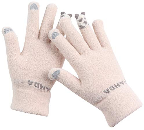 OuLi Store®Herbst Winter Warme Woll-Touchscreen-Handschuhe Frauen Männer Fünf Finger Plaid Handschuhe Frauen Schöne magische Handgelenkhandschuhe (Panda-Beige)