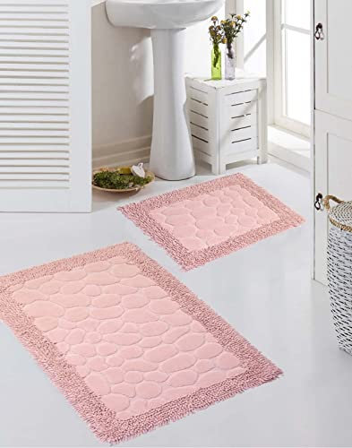 CARPETIA Badematten Set 2-teilig - waschbar - Steinoptik in rosa, Größe 50x60cm + 60x100 cm