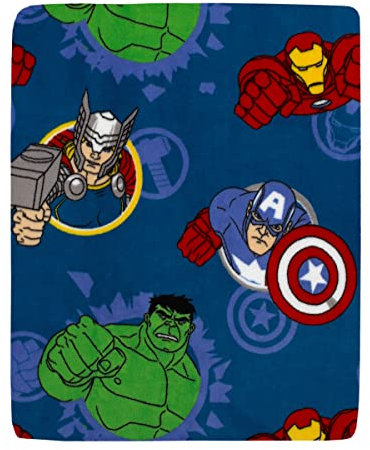 Marvel Avengers Fight The Foes Blue, Red, Green Hulk, Iron Man, Thor, Captain America Super Soft Toddler Blanket