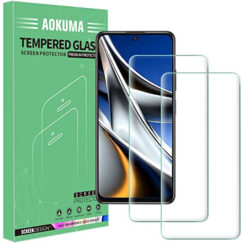 AOKUMA Protector de Pantalla para Xiaomi Poco X4 Pro 5G, [2 Unidades] Cristal Templado para Xiaomi Poco X4 Pro 5G Fácil Instalación, Sin Burbujas, Alta Definicion, 9H Dureza, Anti-Arañazos