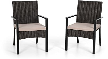 PHIVILLA 2er Set Gartenstuhl mit Kissen Stahlrahmen Outdoor Rattan Stuhl für Balkon Garten Hof Wasserdicht Rostfrei
