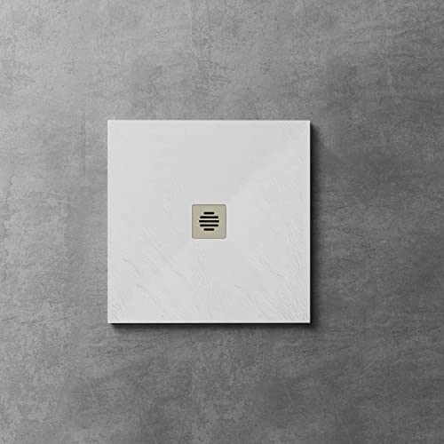 Plato de ducha Resina - Antideslizante Textura Pizarra - Blanco - Disponible en varios tamaños - Incluye válvula desagüe+rejilla - 90x90x3cm
