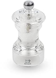 PEUGEOT - Moulin à Sel Bistro 10 cm + Sel Gemme Inclus - Réglage Classique - En Acryl - Fabrication Française - Coloris Transparent