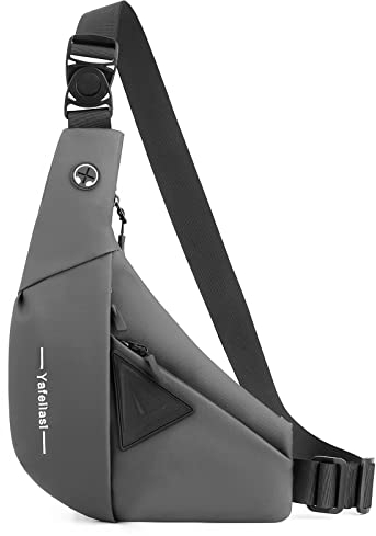 VARLIVOO Brusttasche für Herren Sling Bag Chest Bag Crossbody Bag Umhängetaschen Schultertasche Sporttasche Fitness Wandern Reisen Camping Schule Wasserdicht Polyester Sling Rucksack Grau B