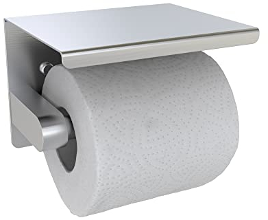 Toilettenpapierhalter mit 14cm Ablage Ohne Bohren, Edelstahl Klorollenhalter Wandmontage, Silber
