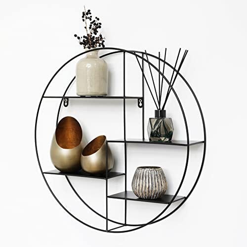 IVOL Étagère murale en métal noir avec 4 tablettes en métal - Ronde - 50 x 10 cm