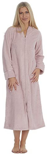 JACK NORTH Vestaglia lunga da donna in pile con cerniera a spina di pesce testurizzata senza colletto caldo invernale, rosa, M