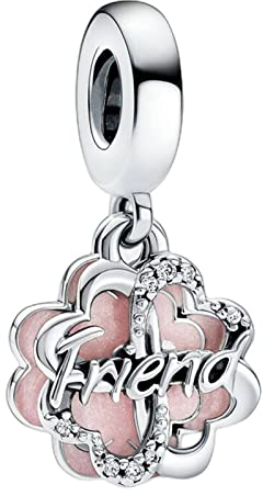 Lkwidi Charme Vierblättrige Klee Freundschaft Double Charms-Anhänger 925 Sterling Silber Charm Bead Pendant für Europäische Armbänder und Halsketten